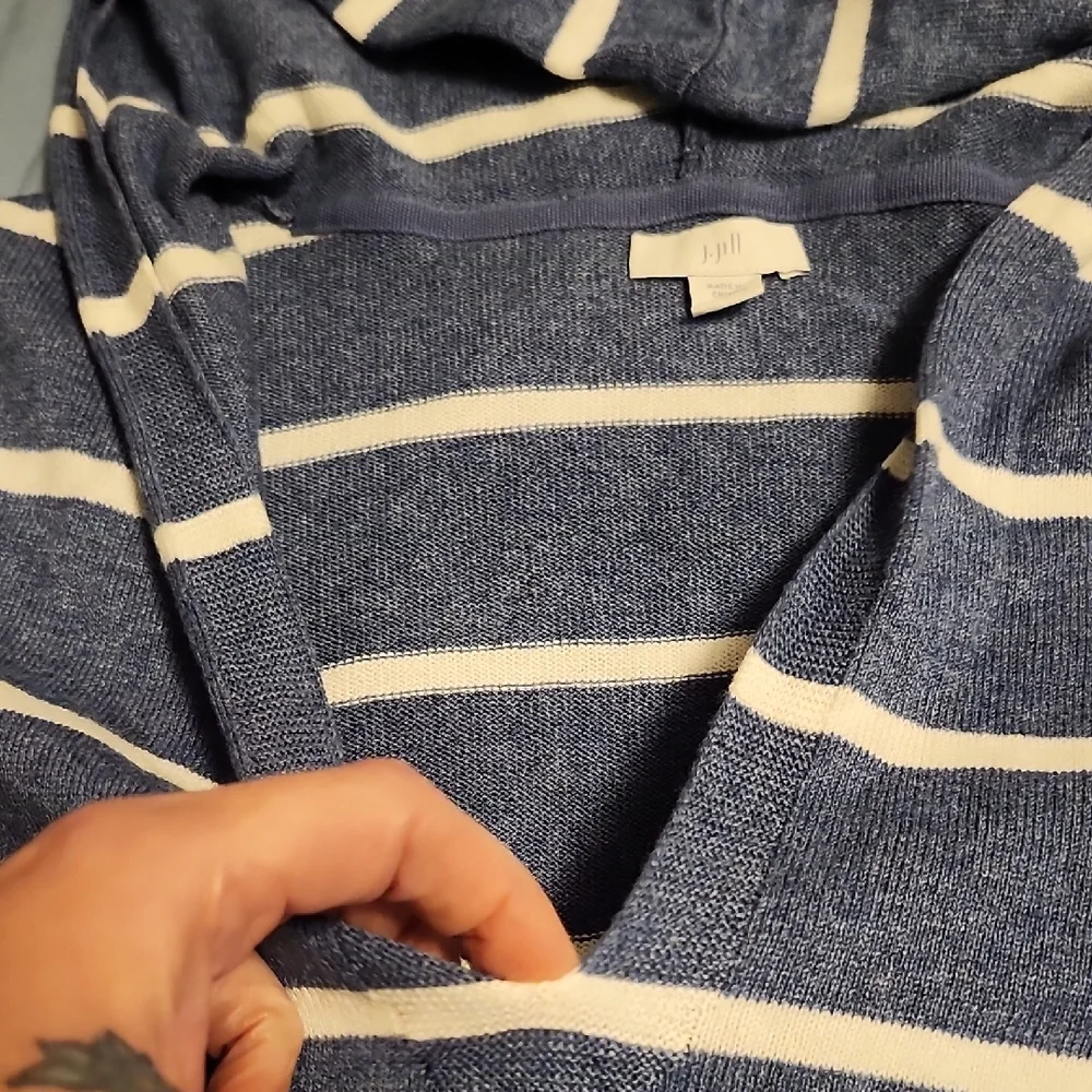 J. Jill Blue and Cream Striped Hoodie with Floral Embroidery - Picture 4 of 7